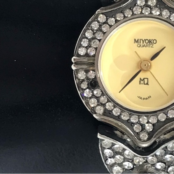 Vintage 1980s Miyoko Art Deco Rhinestone Quartz Watch
